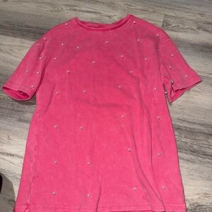 Pink T-Shirt with Stud Accents